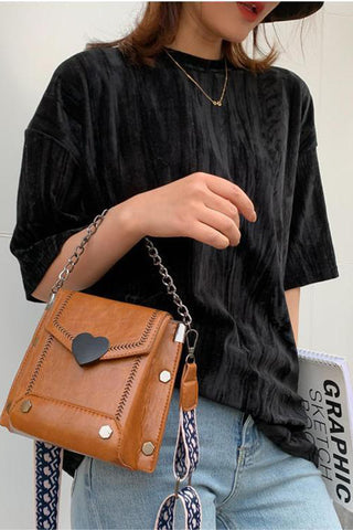 Heart Accent Crossbody Bag with Chain