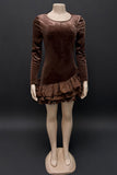 Ruffle Hem Long-Sleeve Casual Dress