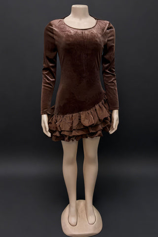 Ruffle Hem Long-Sleeve Casual Dress