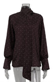 Polka Dot High-Neck Blouse with Tie