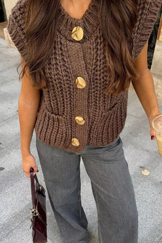 Chunky Knit Button Cardigan Vest
