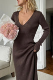 V-Neck Ribbed Knit Maxi Dress