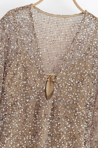 V-Neck Sequin Long Sleeve Dress