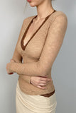 V-Neck Lace Long Sleeve Tee