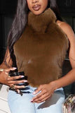 High-Neck Faux Fur Tank Top