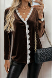 Lace-Trimmed Button-Front Blouse