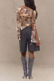 Asymmetrical Hem Floral Animal Print Blouse