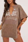 Oversized Graphic Plunge Neck T-Shirt