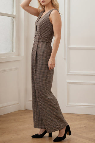 V-Neck Button-Front Jumpsuit