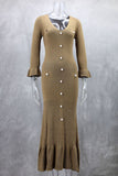 Button-Front Knit Casual Dress