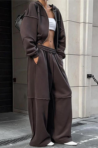 Hooded Two-Piece Wide-Leg Pants Set