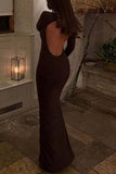 Elegant Long Sleeve Open Back Evening Dress