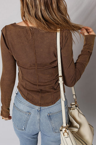 Exposed Seam Ribbed Long Sleeve Top