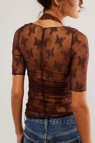 Sheer Lace Overlay Blouse