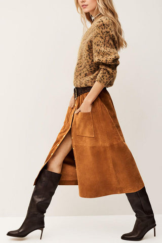 Button-Down Midi Skirt with Pockets