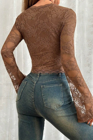 Lace Detail Long-Sleeve Blouse