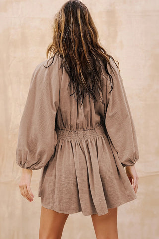 V Neck Smocked Mini Dress with Bubble Sleeves