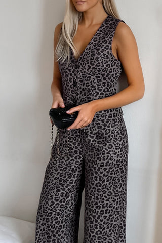 Leopard Print Wide-Leg Pants Set
