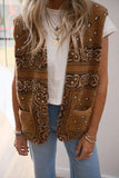 Sherpa Vest Jacket with Paisley Print