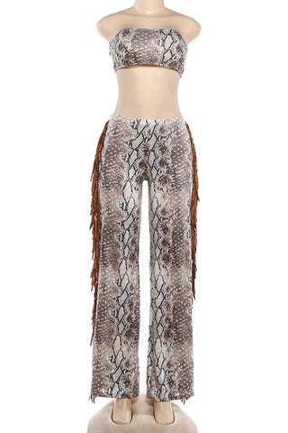 Strapless Fringe Pants Set