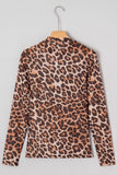 Leopard Print Mock Neck Mesh Top