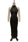 Elegant Halter Evening Gown with Chain Detail