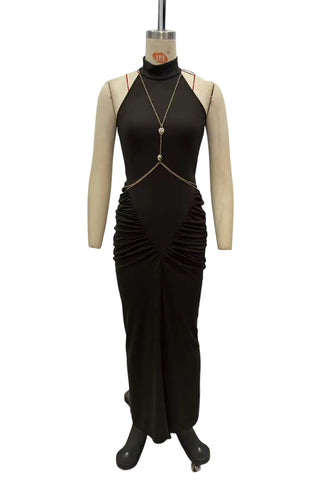 Elegant Halter Evening Gown with Chain Detail