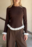 Ruffled Hem Long Sleeve Knit Top