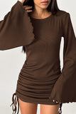 Bell-Sleeve Ruched Casual Dress
