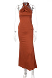 Halter Maxi Dress with Crossed Neckline