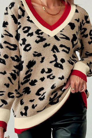 V-Neck Leopard Print Sweater