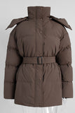 Buttoned Belted Puffer Jacket