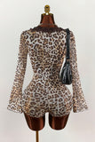 Animal Print Flare Sleeve Romper