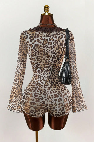 Animal Print Flare Sleeve Romper