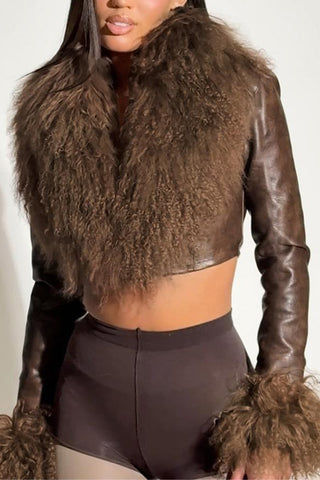 Chic Faux Fur Trimmed Cropped Jacket