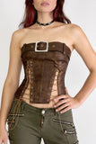 Lace-Up Belted Strapless Top