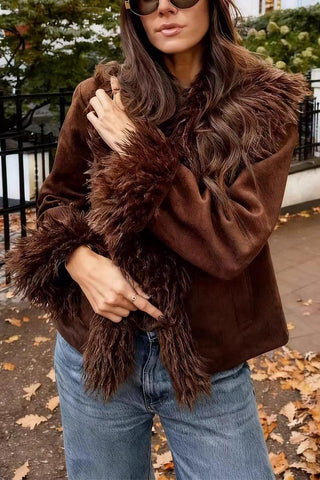 Fluffy Collar Faux Fur Jacket