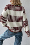 Two-Tone Striped Patchwork Drop Shoulder Sweater