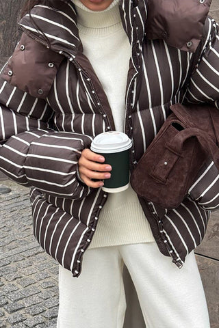 Striped Puffer Jacket with Shoulder Detail