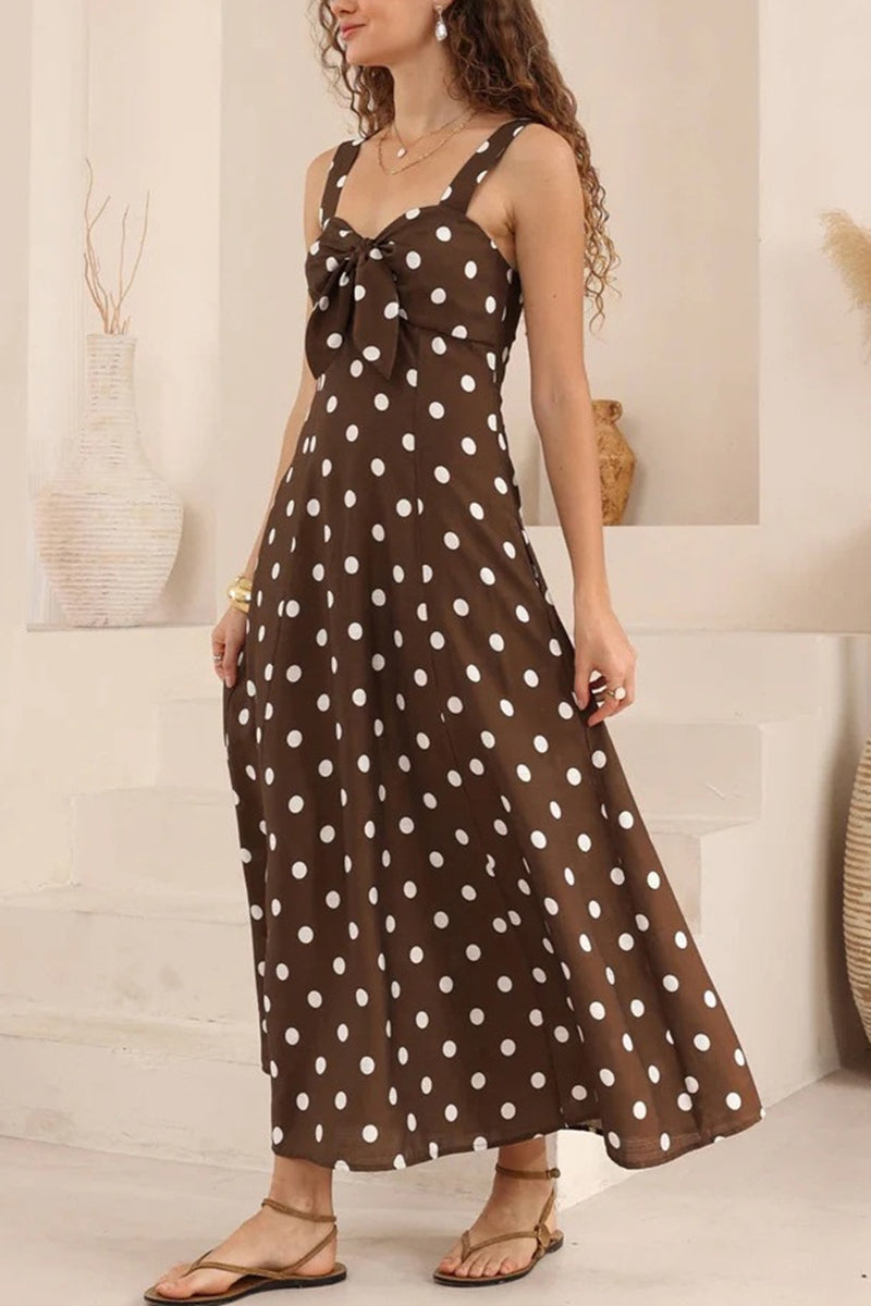 Polka Dot Tie-Front Casual Dress
