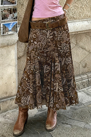 Paisley Print Flared Midi Skirt