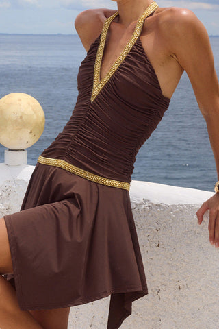 Embellished Halter Ruched Mini Dress