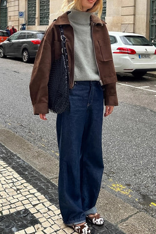 Casual Collared Crop Jacket