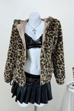 Zip-Up Hooded Leopard Print Jacket