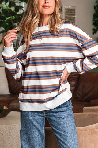 Stripe Crew Neck Drop Shoulder Pullover