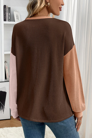 Casual Long Sleeve Colorblock T-Shirt