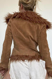 Faux Fur Trim Patterned Jacket