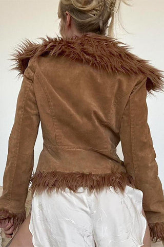 Faux Fur Trim Patterned Jacket