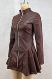 Zip-Front Casual Skater Dress