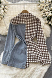 Two-Tone Houndstooth Denim Jacket